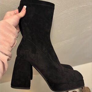Black Suede Platform Booties